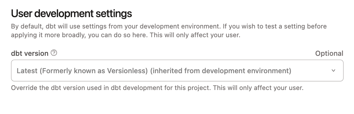 Override dbt version in your account settings Override dbt version in your account settings